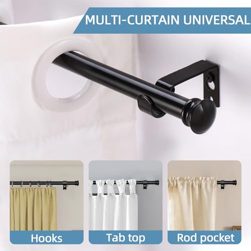 Adjustable Black Curtain Rod 30-45 Inches, Heavy Duty Metal Window Rod Set