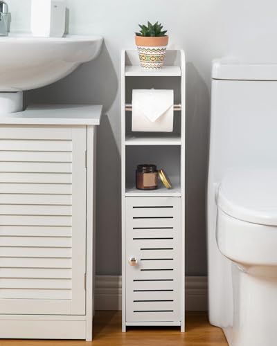 Freestanding Toilet Paper Holder Stand with Bathroom Storage Cabinet