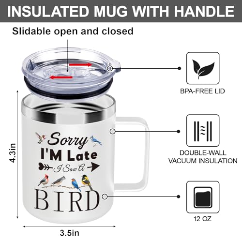 Bird Watching Insulated Mug Tumbler with Handle – 12oz BPA-Free, for Ornithologists & Bird Lovers (Variation: bird watching)