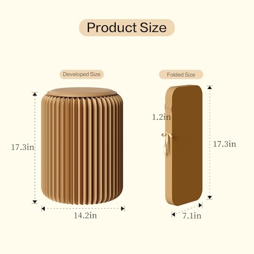 17-Inch Folding Paper Stool with Cushion, Heavy-Duty Collapsible Round Seat