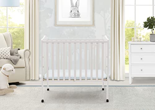 Folding Portable Mini Baby Crib with 1.5-Inch Mattress - White Wood