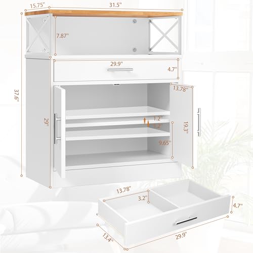 Modern Farmhouse Kitchen Buffet Cabinet with Drawer and Adjustable Shelves