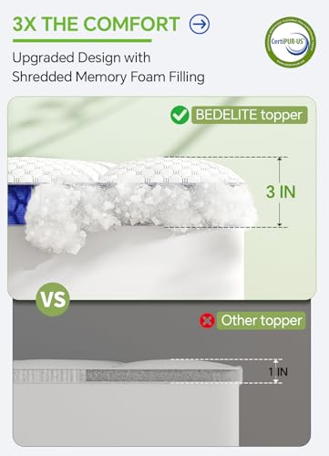 BEDELITE Twin XL Mattress Topper - 3" Cooling Bamboo Memory Foam Pad