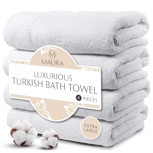Extra Large Turkish Cotton Bath Towels - 4 Piece Set, 30x56 Inches