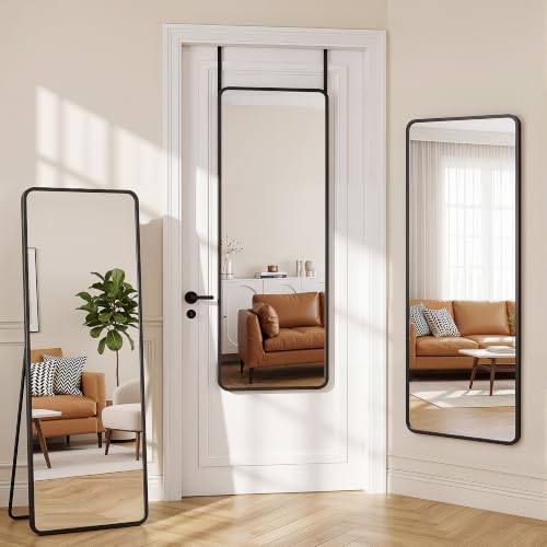 Suidia 48x14 Inch Full Length Over-the-Door & Wall Mount Mirror Black Rounded Rectangular