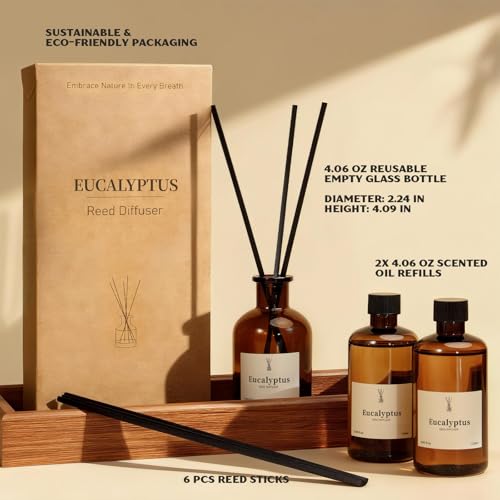 Eucalyptus Reed Diffuser Set - 2 Pack Long-Lasting Home Fragrance