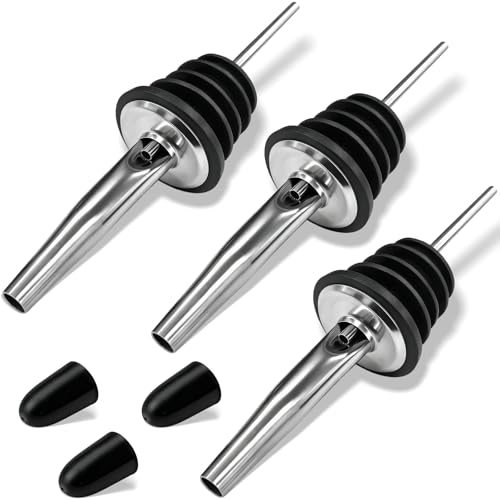 3-Pack Stainless Steel Liquor & Oil Pour Spouts with Dust Caps – Fast-Flow Bottle Dispensers