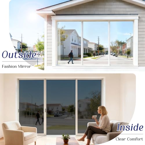 One Way Window Tint Film - Black-Silver, 17.5" x 78.7", UV Blocking & Privacy