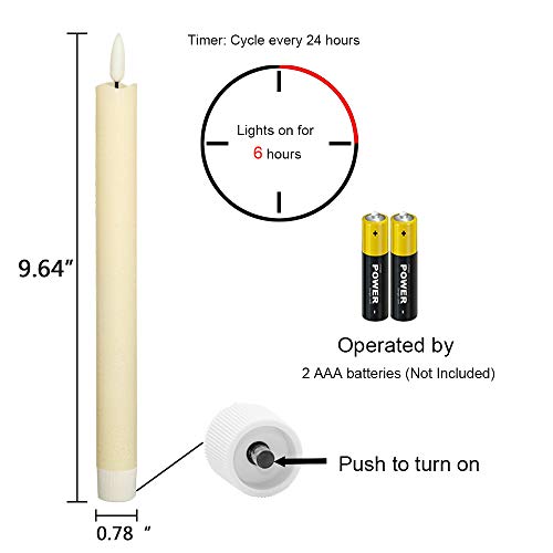 Wondise Ivory Flameless Taper Candles with Timer - 3 Pack Real Wax LED Candles