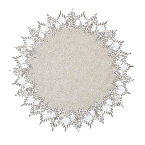 Natural Linen Doily 24" Round Beige Lace Coffee Table Topper