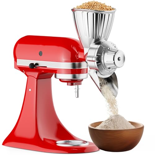 Metal Grain Mill Attachment for Stand Mixers, 9-Level Adjustable Flour Grinder
