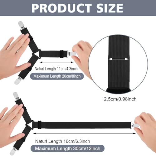 Adjustable Bed Sheet Fasteners - Non-Slip Corner Holder Straps (4-Pack)