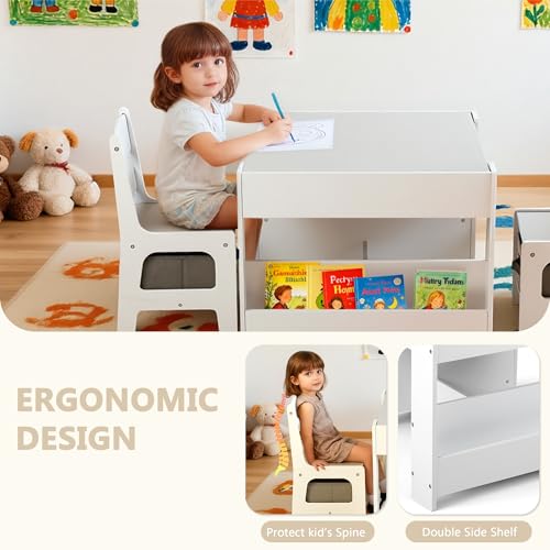 Kids Wooden Activity Table and 2 Chairs Set with Storage and Blackboard