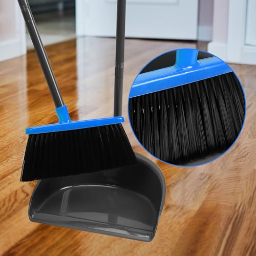 Long Handle Broom and Dustpan Set, Upright Standing Floor Sweeper for Home