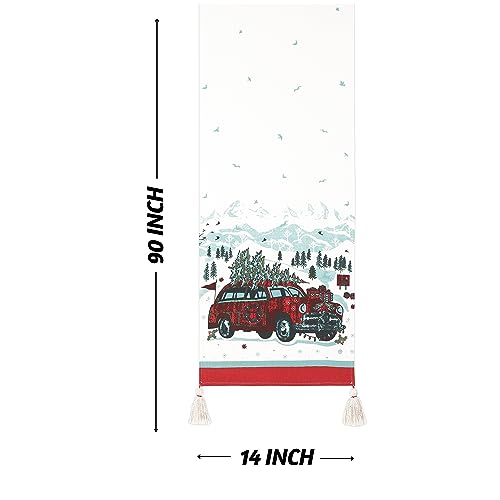 Folkulture Christmas Table Runner 14 x 90 Inches - Red & White, 100% Cotton