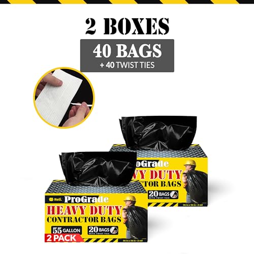 55 Gallon Heavy Duty Contractor Trash Bags - 2 Mil Thick, 40 Pack