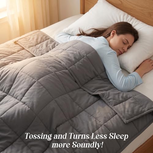Weighted Blanket for Adults - 10 lbs Twin Size, Cooling Glass Beads, Machine Washable, Grey
