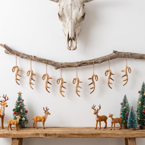 C Style 12 Pcs Artificial Deer Antler Christmas Tree Ornaments Rustic Decor