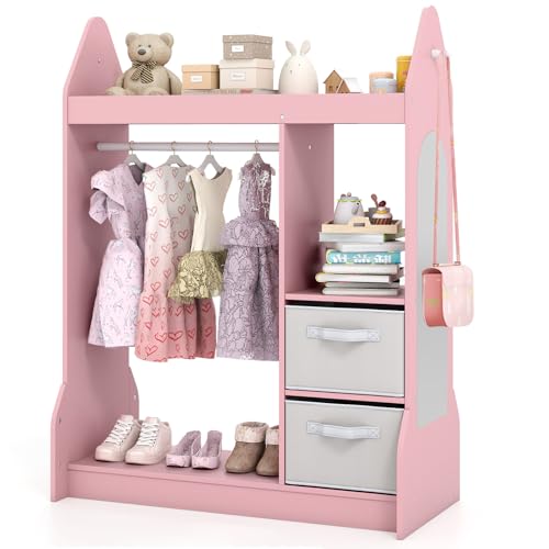 Kids Dress Up Storage Organizer with Mirror and Clothes Rack