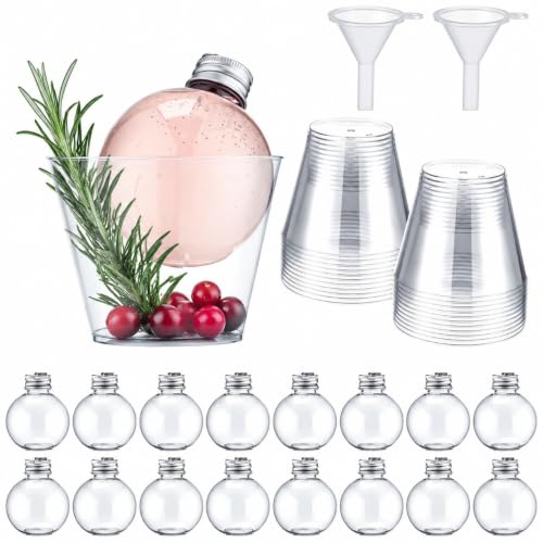 Acellegic 16–Piece Christmas Fillable Drink Balls Set with 9 oz Cups & Funnels – 5 oz Bubble Ornaments for Juices, Milk, Holiday Party Decorations