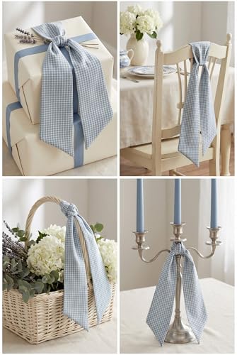 Indigo Blue White Plaid Wreath Sash 2 Pack for Front Door Decor