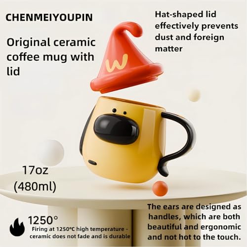 Dog-Shaped Ceramic Coffee Mug 17oz with Lid - Cute Holiday Gift for Pets & Coffee Lovers