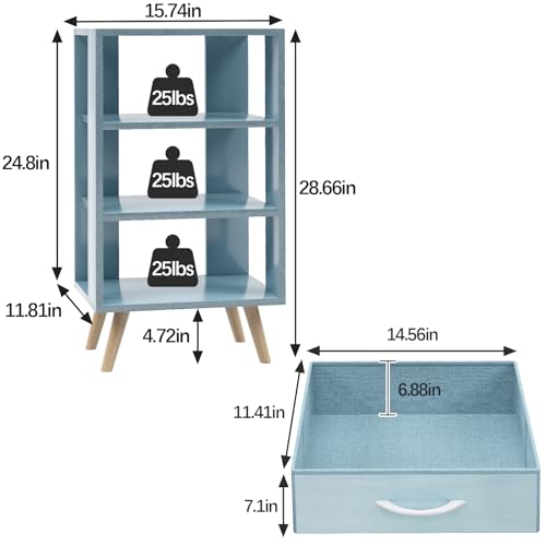 3-Tier Blue Nightstand with Drawer and Open Storage for Small Spaces