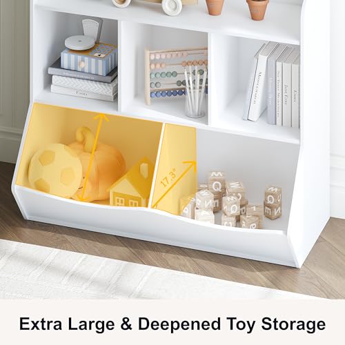 UTEX White Toy Storage Organizer with Bookcase and Cubby Shelves for Kids