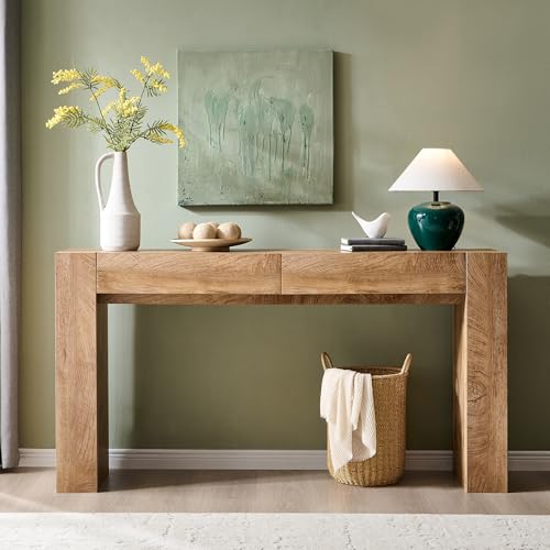 63-Inch Wood Console Table with 2 Storage Drawers - Light Oak