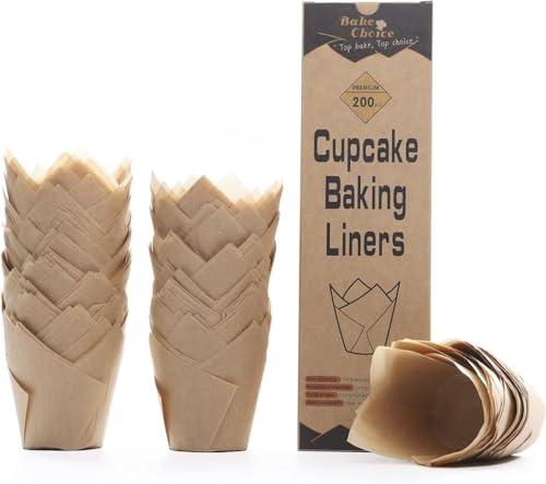 Unbleached Tulip Cupcake Liners - 200 Pack Greaseproof Muffin Wrappers