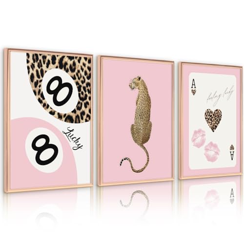 Preppy Cheetah Canvas Wall Art Set Pink Aesthetic Bedroom Decor