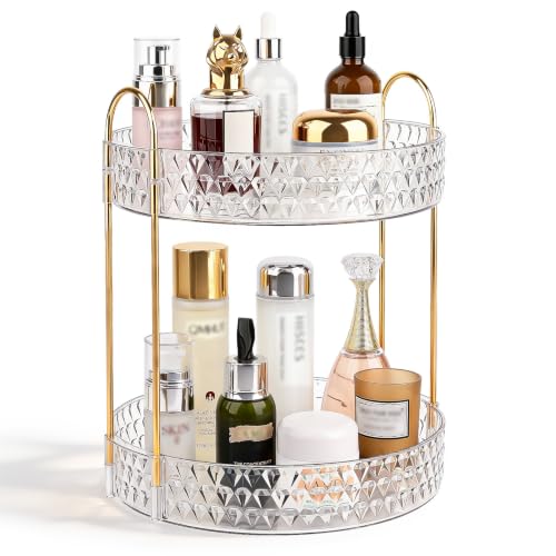 Anyoifax Clear 2-Tier Rotating Makeup Organizer with Gold Accents
