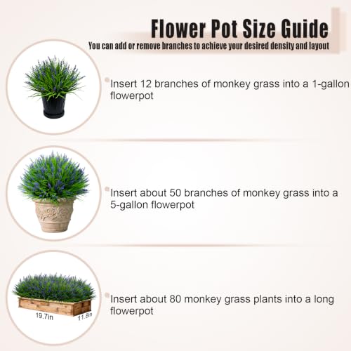 Artificial Monkey Grass with Flowers, 12-Bundle UV-Resistant Faux Plant Set