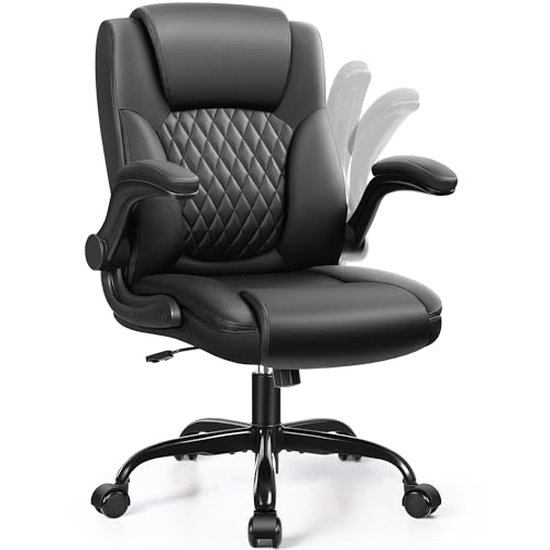 Ergonomic PU Leather Office Chair with Flip-Up Armrests and Swivel