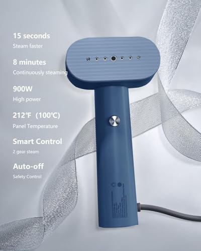 Smart Handheld Garment Steamer - Dual Voltage Travel Wrinkle Remover (Blue)