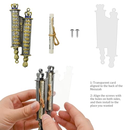 Metal Mezuzah Case for Door with 2 Scrolls, Gold Alloy Religious Decor