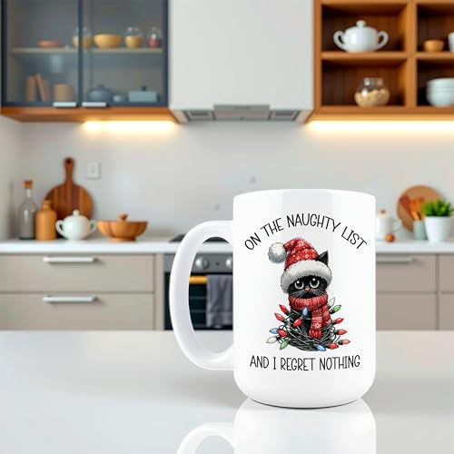 Funny Christmas Mug 15oz Ceramic Cat Coffee Cup Sarcastic Holiday Gift