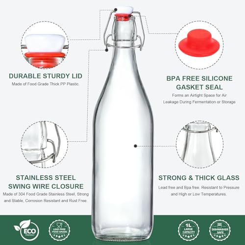 8 Pack 33 oz Swing Top Glass Bottles with Airtight Stopper Lids