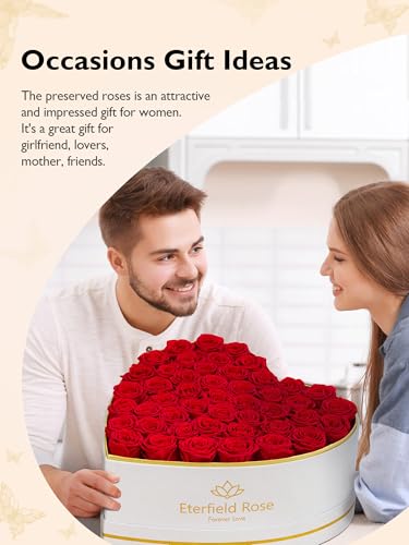 47 Preserved Roses in Heart-Shaped Suede Box, Long-Lasting Forever Flowers