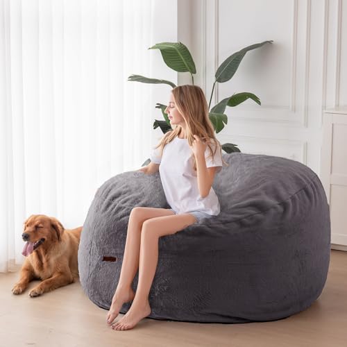 Convertible Giant Bean Bag Floor Sofa with High-Density Foam, Dark Grey