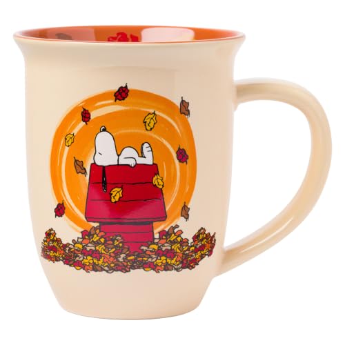 Peanuts Snoopy Fall Leaves 16oz Ceramic Mug - Autumn Themed Coffee Cup, Officially Licensed