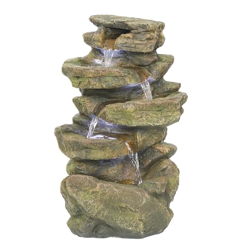 20" Multi-Level Rock Water Fountain with LED Lights for Garden and Patio