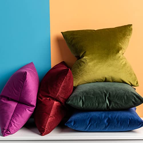 Velvet Throw Pillow Covers 18x18 Set of 2 - Soft Olive Green Cushion Covers