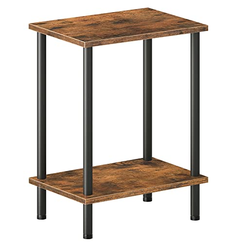 Small Side Table with 2-Tier Storage Shelves, Rustic Brown Nightstand