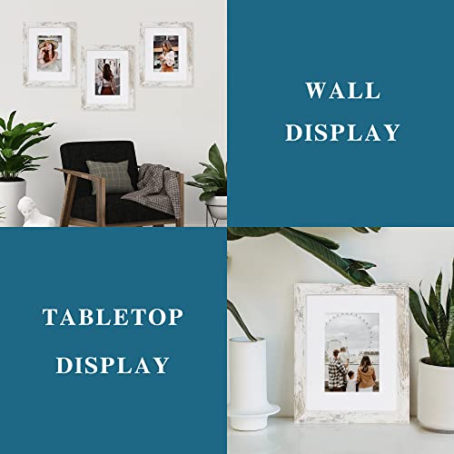 8x10 Picture Frame Set of 4 – Distressed White Wooden Frames with Real Glass