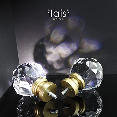 Decorative Crystal Curtain Rod Finials, Round Faceted Gold, Set of 2