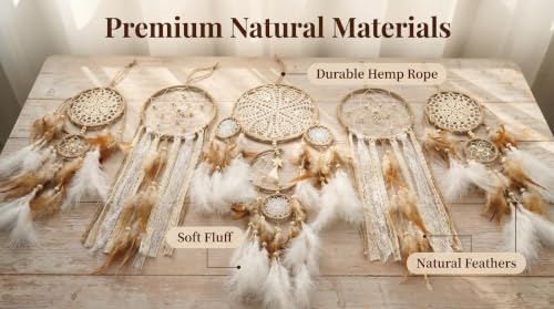 5-Piece Moon Phase Dreamcatcher Set, Boho Macrame Wall Hanging Decor