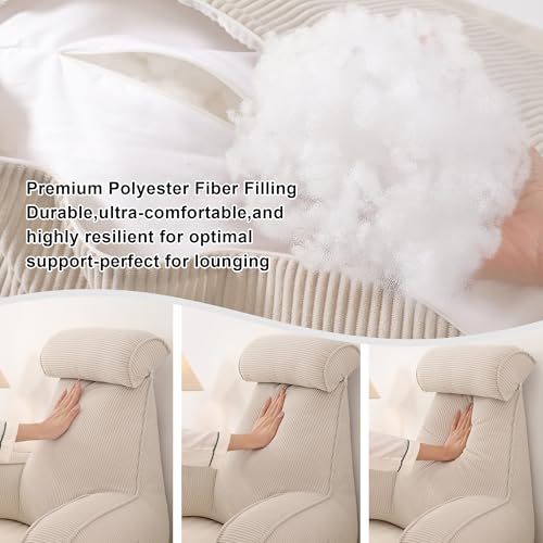 Reading Pillow with Arms for Bed, Corduroy Backrest & Washable Cover