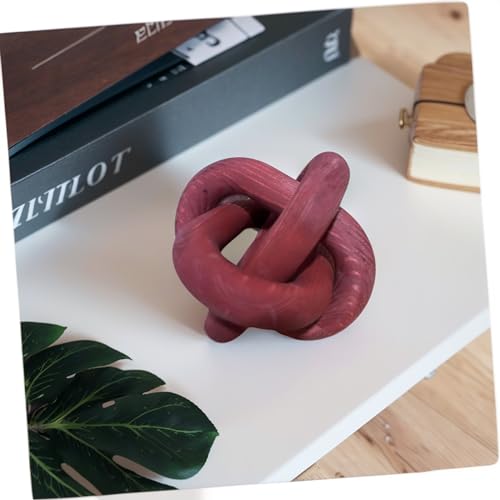 3-Link Wooden Knot Decor, Burgundy Rustic Chain Link Shelf Accent Piece