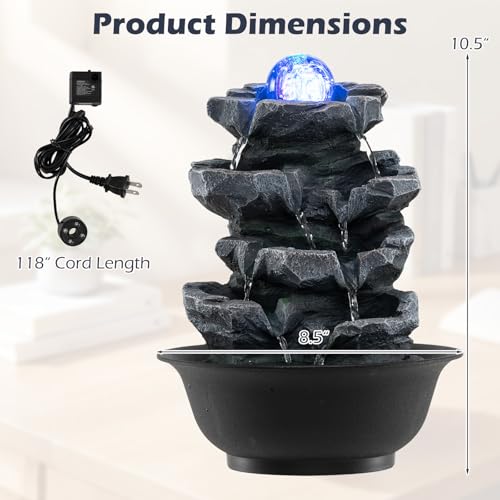 Indoor Tabletop Water Fountain with LED Lights & Rotating Crystal Ball